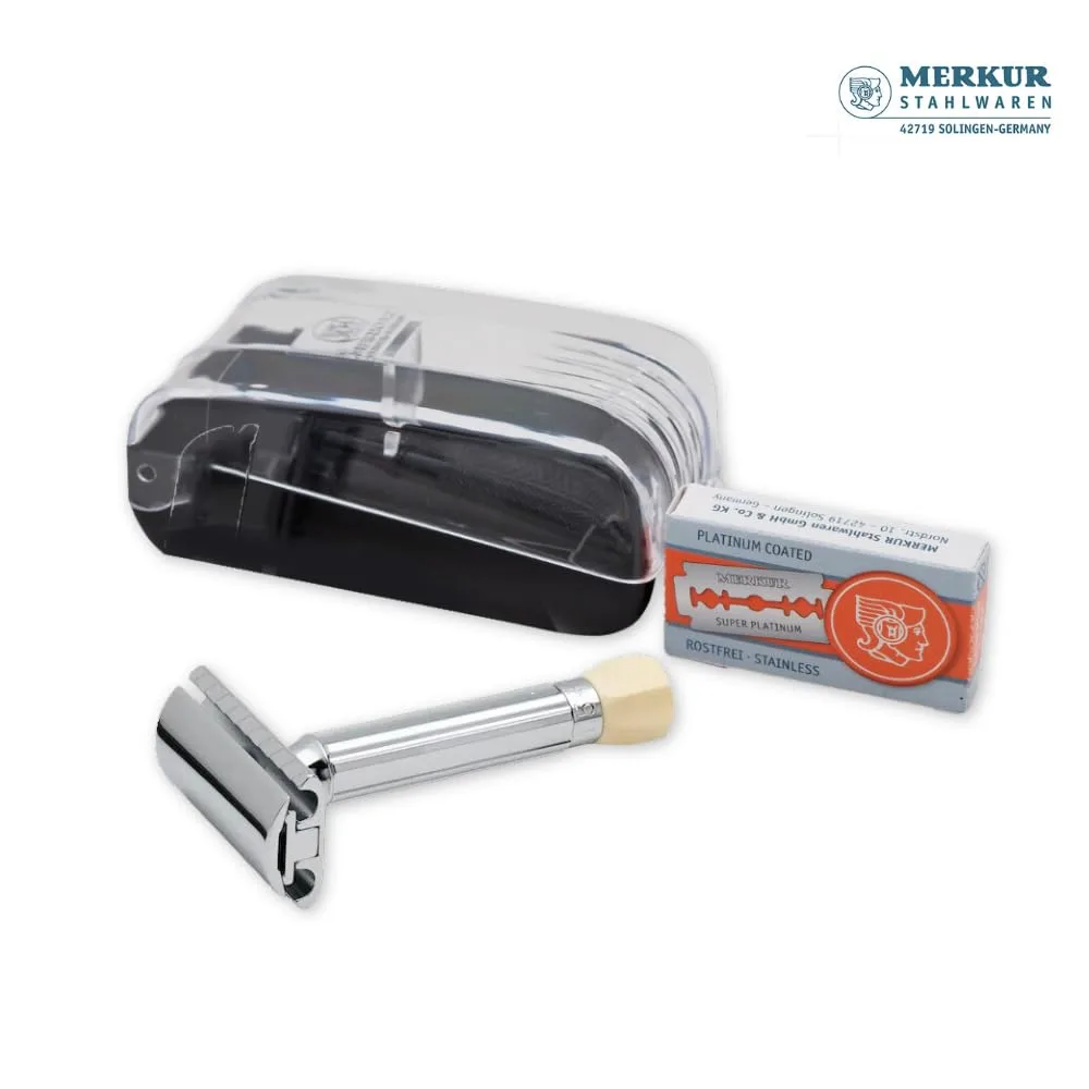 Безопасная бритва MERKUR с короткой ручкой и 10 лезвиями. 1 штука (1 шт.), Silver — фото 2