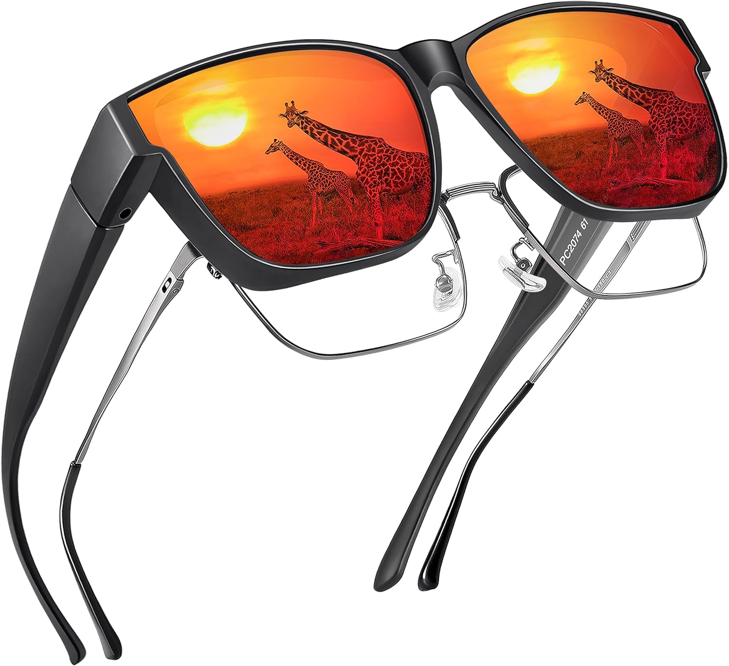 

Поляризованные солнцезащитные очки, надеваемые поверх обычных очков, для женщин и мужчин, большие квадратные летние очки с защитой от УФ-излучения UV400 Peekaco, A23 Matte Black Frame/Red Mirrored Lens