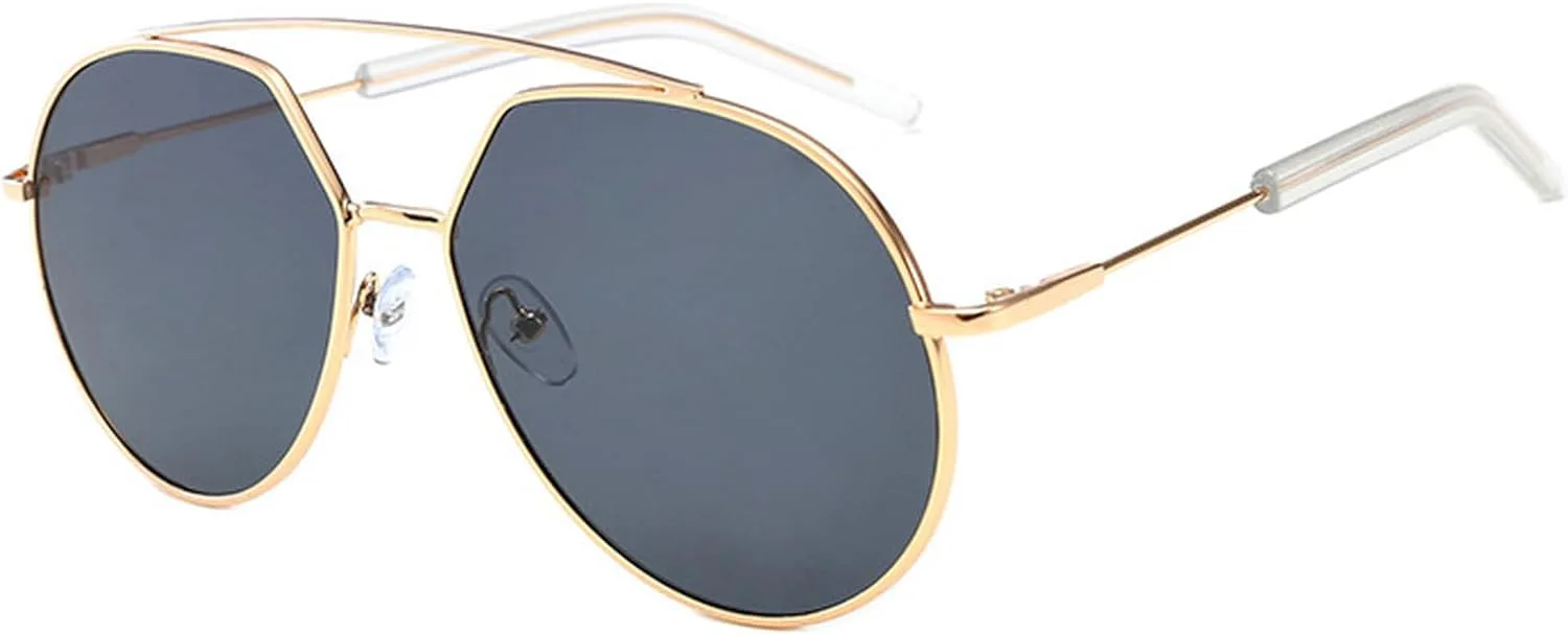 

Большие солнцезащитные очки-пилот для женщин и мужчин в стиле ретро 70-х, с двойной перемычкой, круглые, золотистые, с защитой от УФ-излучения UV400 mincl, Gold Black