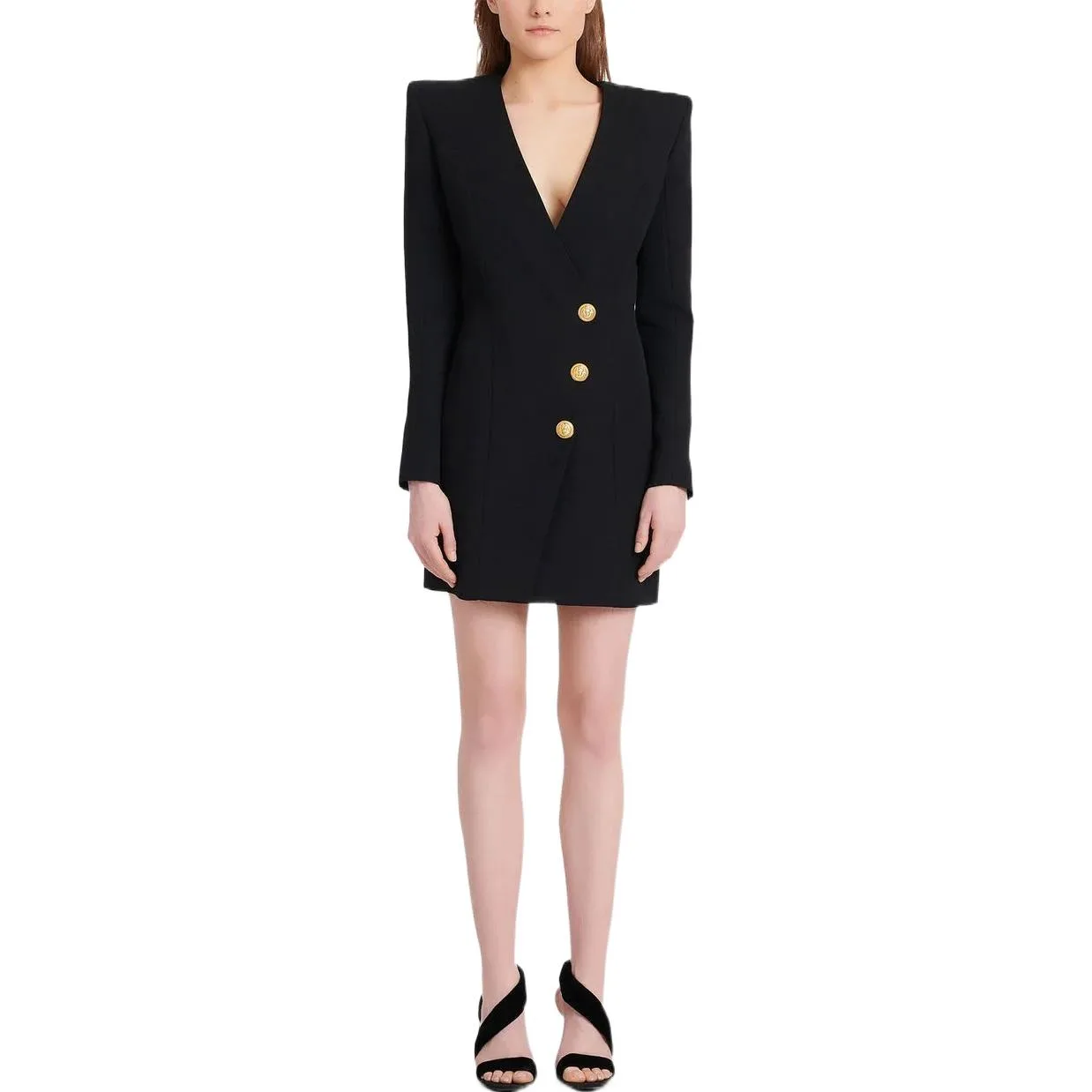 BALMAIN Платье с длинными рукавами SS22 женское черное — фото 3