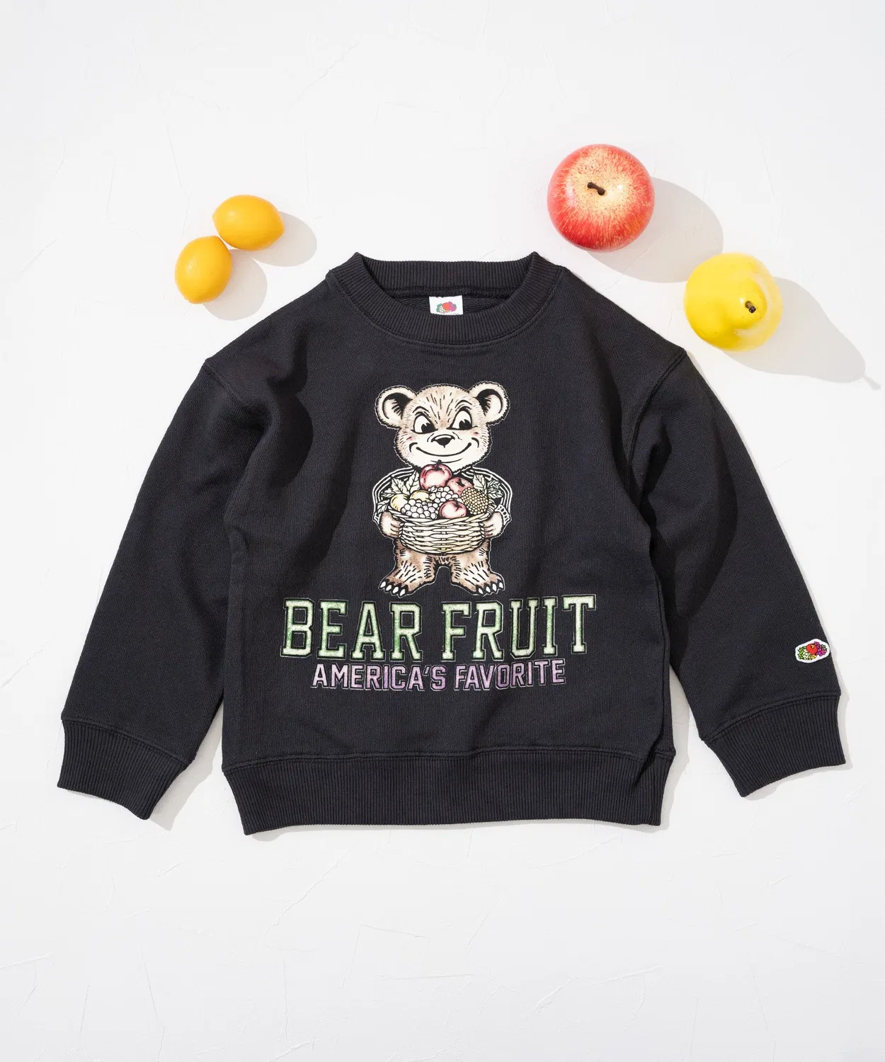 Свитшот детский с принтом медведя и фруктов Fruit of the Loom хлопок 100% чёрный