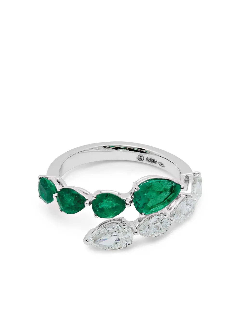 

Кольцо Bypass из белого золота с бриллиантами и изумрудом Jewels Aficionado, серебяный
