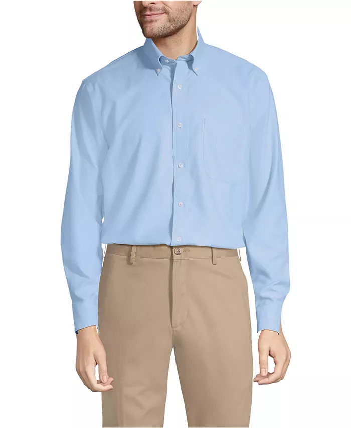 

Рубашка Big & Tall Tailored Fit No Iron Solid Supima Cotton Oxford Dress Lands' End, синий