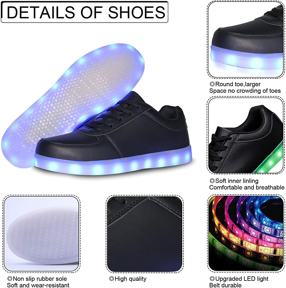 Унисекс-кроссовки YuanRoad с подсветкой LED и USB-зарядкой, светящиеся светодиодные кроссовки, черный — фото 4