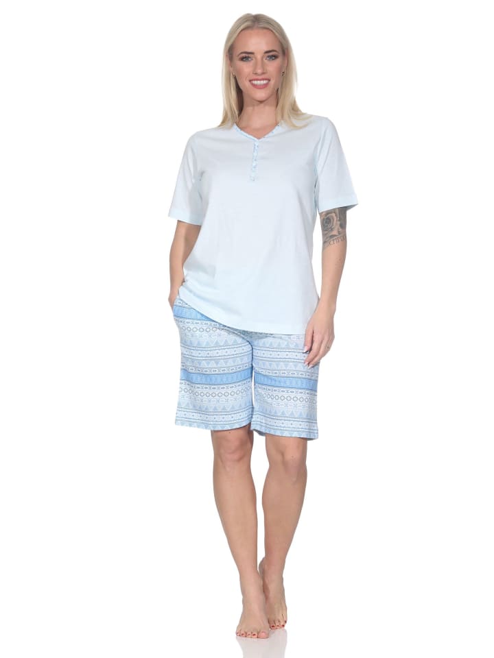 

NORMANN Пижама с короткими рукавами, в этническом стиле, размеры 125, 205, 226, светло-голубого цвета