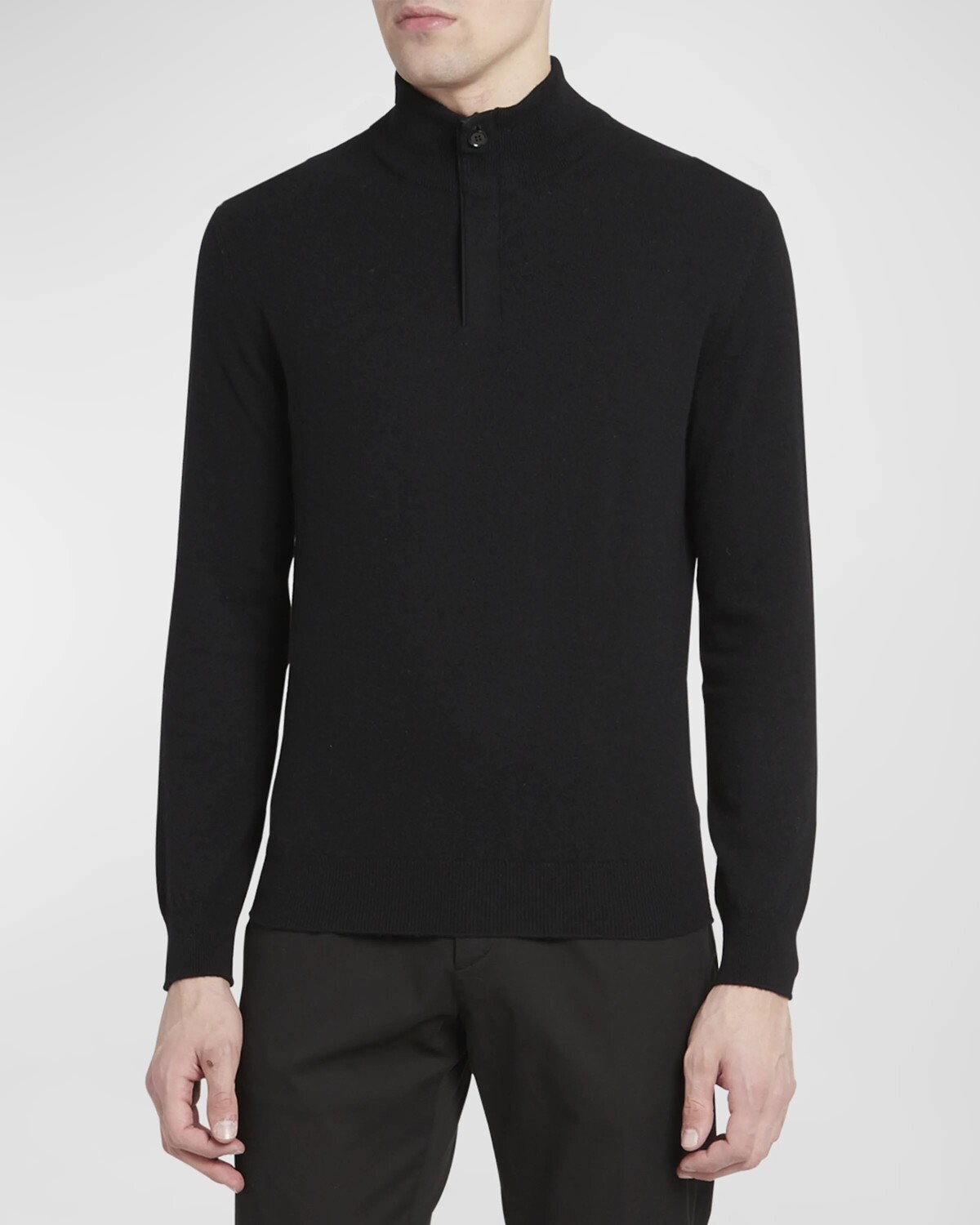 

Мужской кашемировый свитер с молнией на четверть ZEGNA, цвет Black Solid