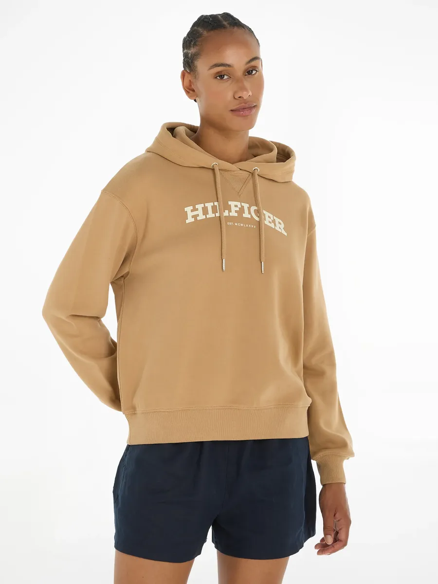 

Толстовка Tommy Hilfiger "REG MONOTYPE FLOCK HOODIE" с надписью-логотипом, хаки