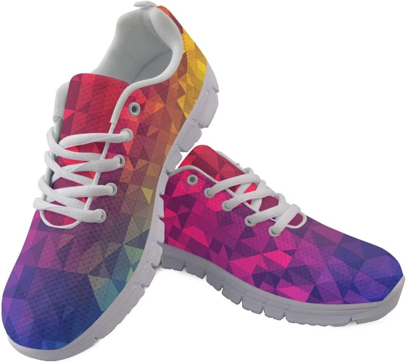 

Кроссовки Jeiento Fashion для женщин и мужчин, беговые туфли с шнуровкой, устойчивые к скольжению, для работы, прогулок, спорта и тренировок в зале, Rainbow Geometry