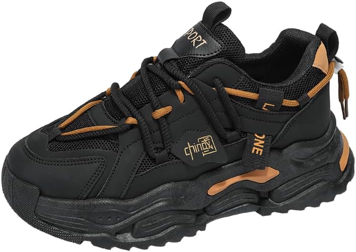 

Удобные модные кроссовки на платформе однотонного цвета для прогулок на улице, бега и кемпинга, для всех сезонов, мужские кроссовки на шнуровке Hchctry, черный