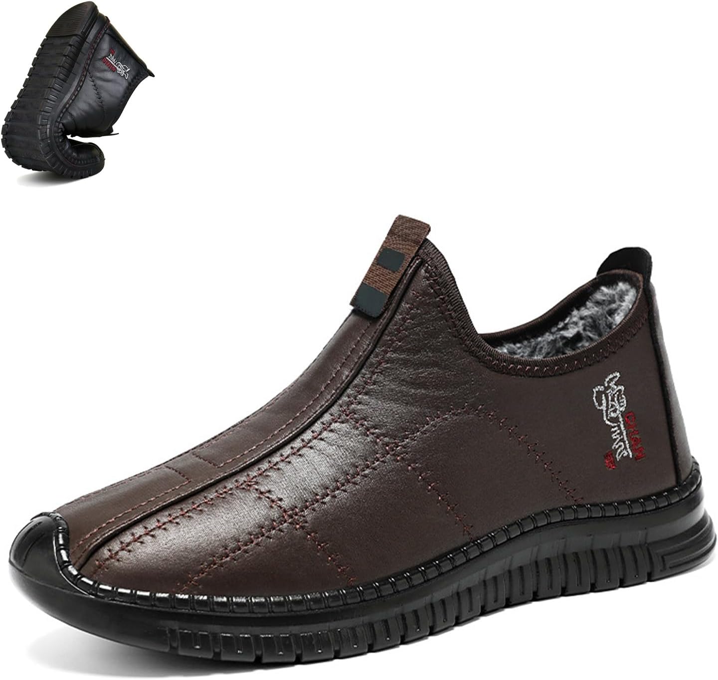 

Мужские зимние термоботинки без шнурков с противоскользящей подошвой, комфортные повседневные водонепроницаемые снежные ботинки для ежедневной носки BXCZEDW, Brown