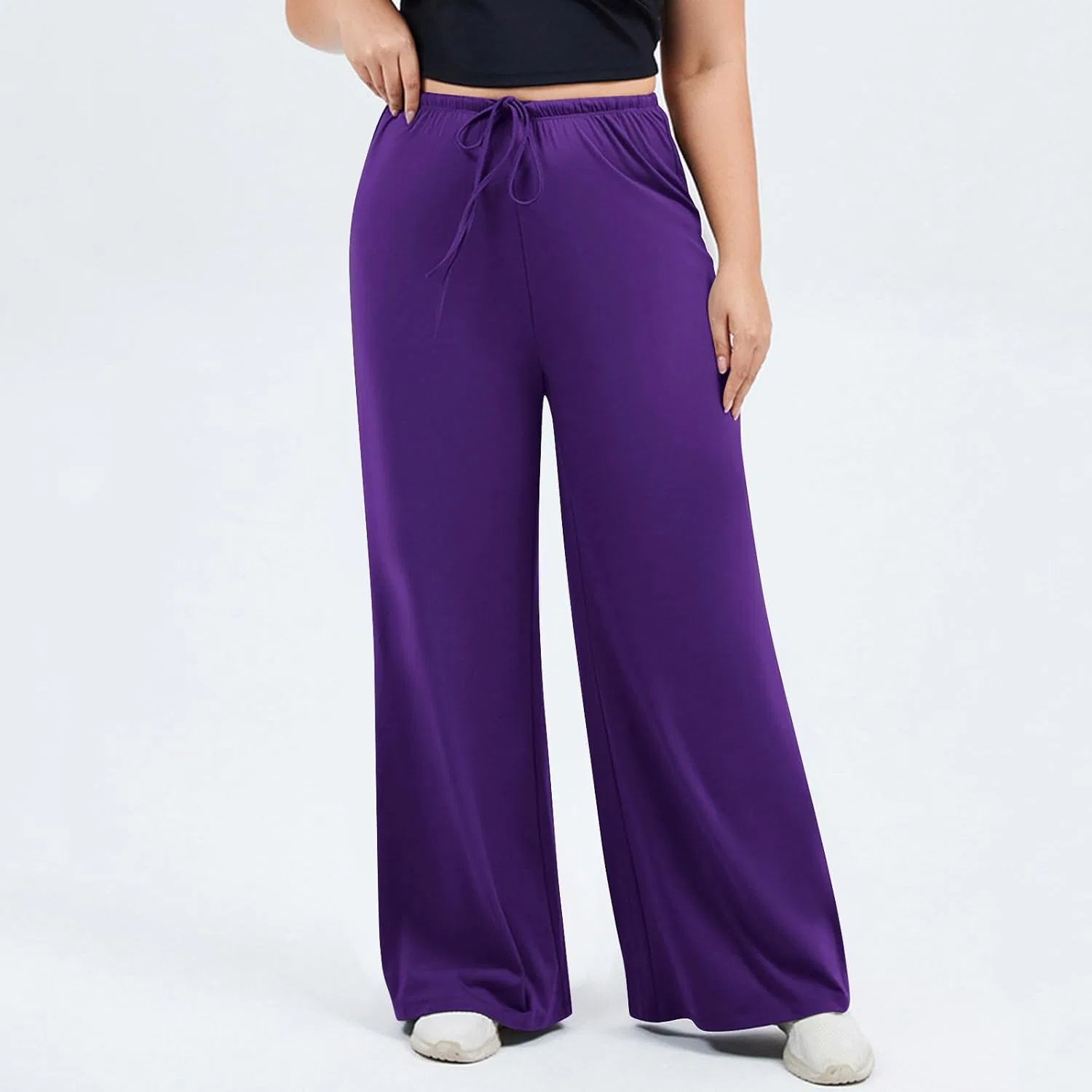 Женские спортивные широкие брюки Plus Size, высокие, с завязкой, Purple — фото 4