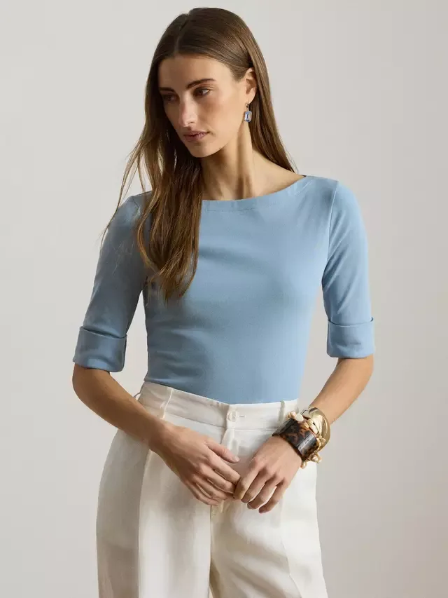 Футболка Judy из смесовой хлопковой ткани Ralph Lauren, Duck Egg Blue
