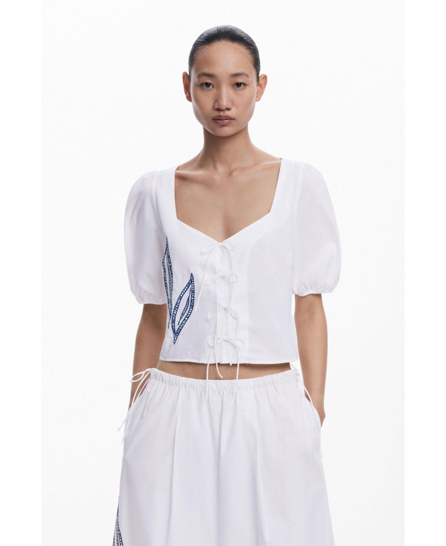 

Женская вышитая блузка с пышными рукавами Desigual, White