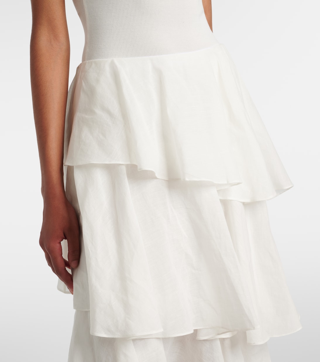 Асимметричная юбка макси из хлопка и льна Alaïa, Blanc — фото 4