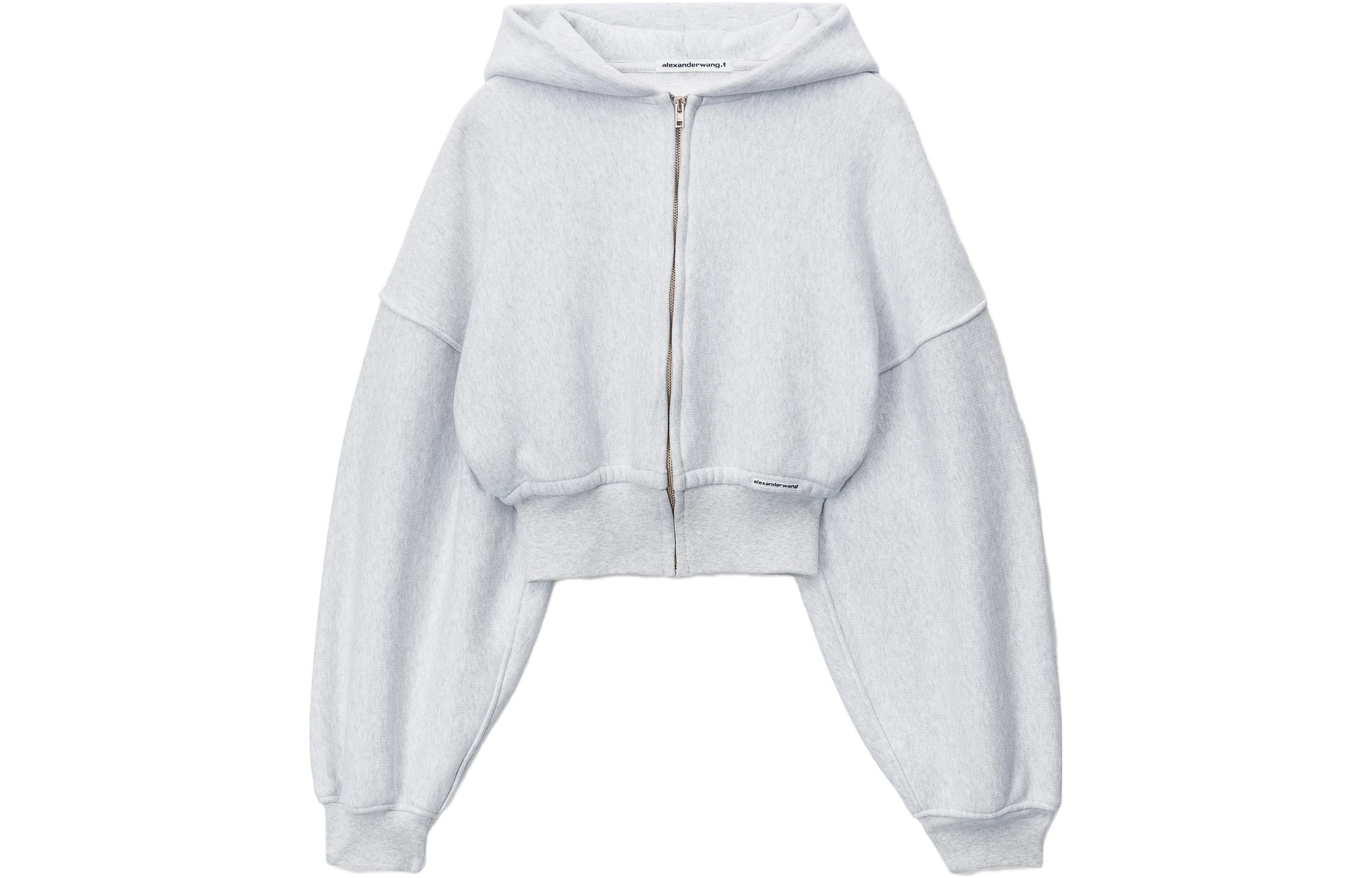 Alexander Wang Фирменная укороченная худи на молнии T By Branded Seam Label, цвет light heather grey — фото 3