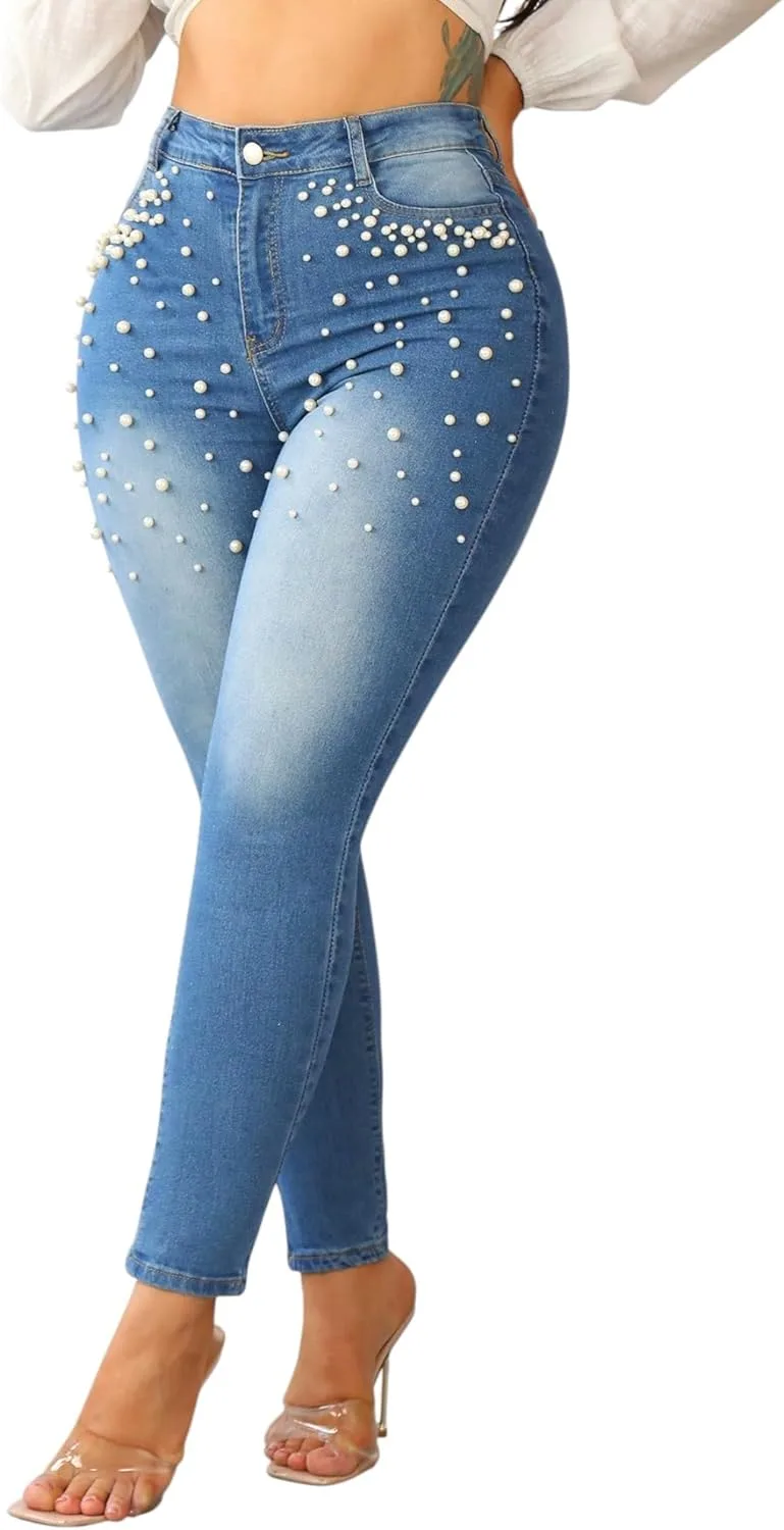 

Женские джинсы Pearl Stretchy Mid Rise Denim Skinny Distressed Starry Sky CFNZER