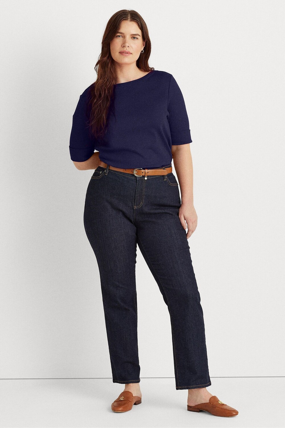 Блузка из эластичного хлопка с вырезом лодочкой Lauren Ralph Lauren, синий — фото 4