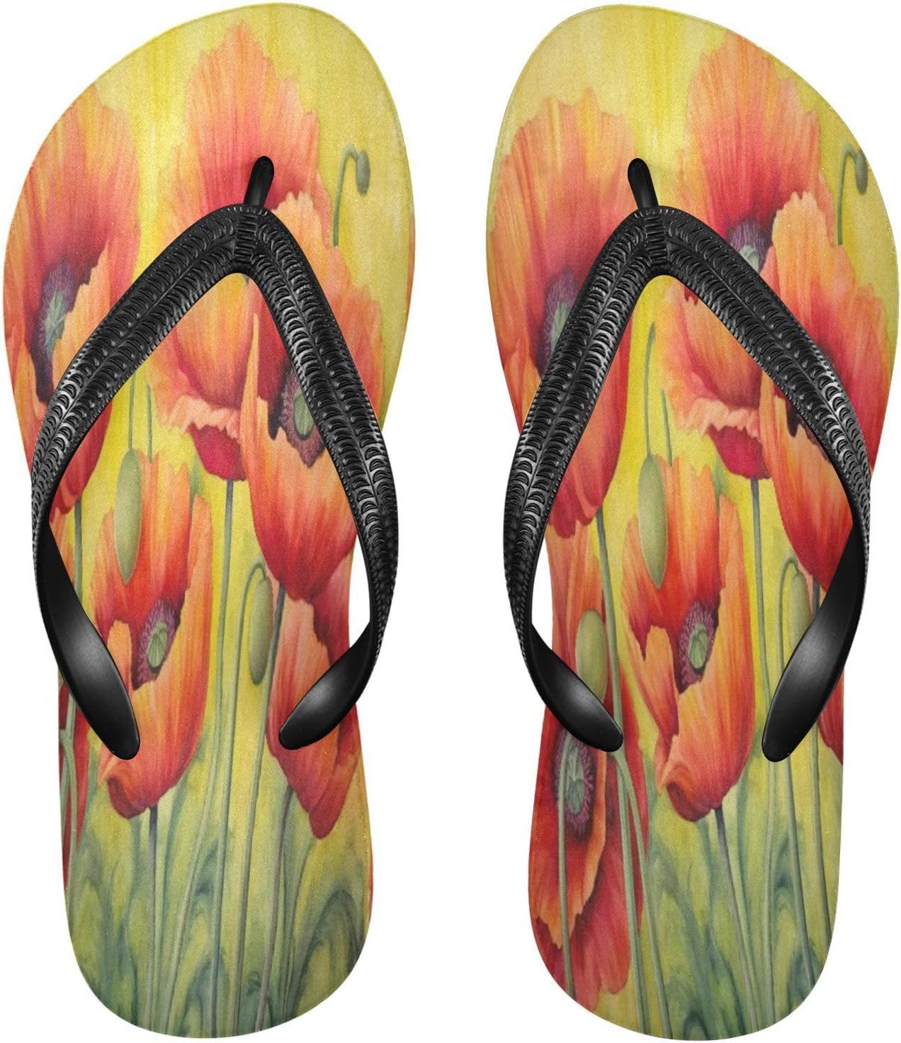 

Красные маковые цветы Желтые шлепанцы Пляжный душ Вьетнамки Сандалии Резиновые Нескользящие Летние тапочки Обувь для женщин и мужчин Sinestour