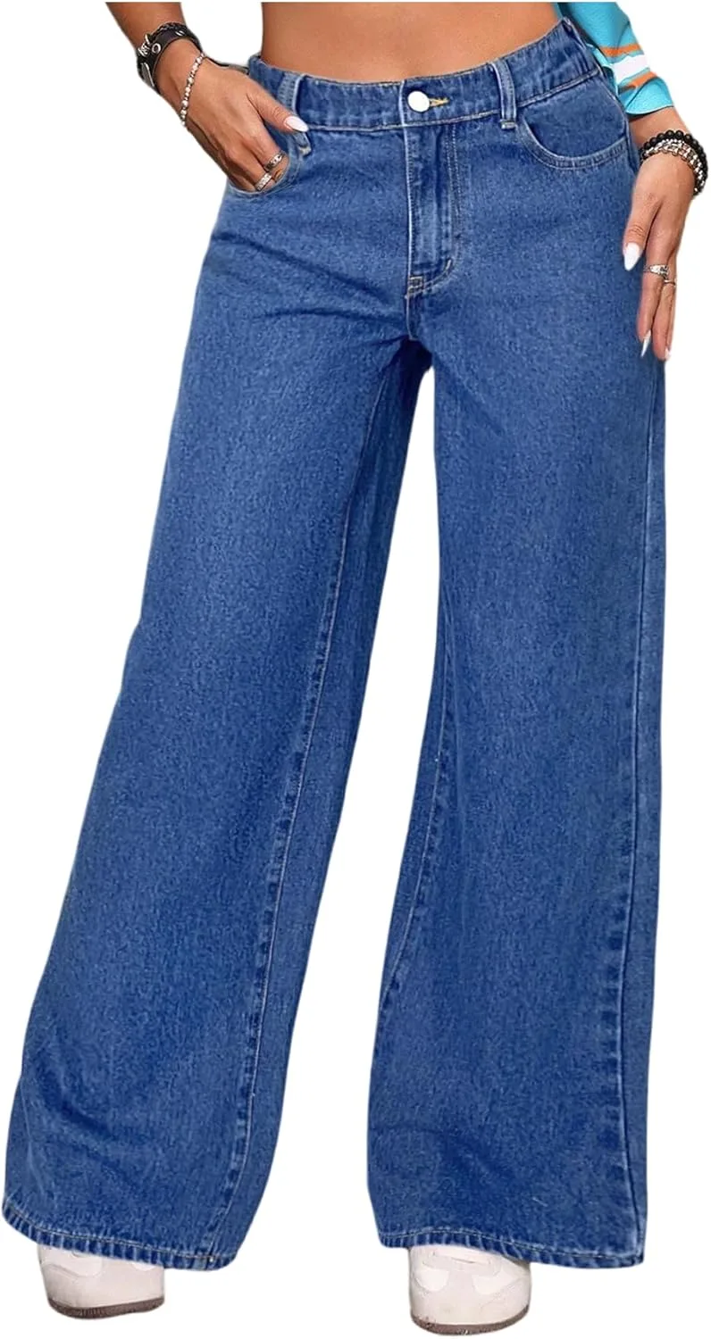 

GORGLITTER женские джинсы baggy wide leg stretchy high waisted