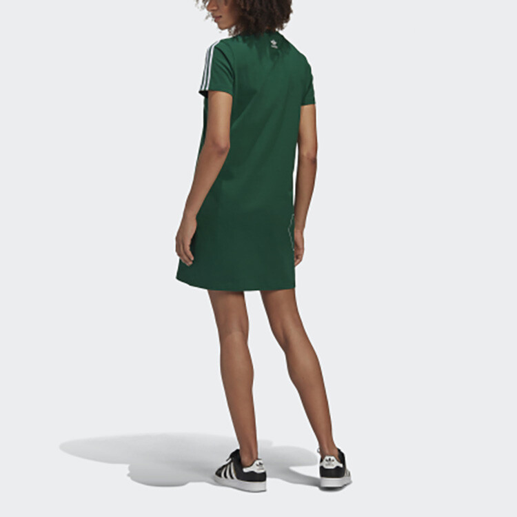 Платье ADICOLOR с короткими рукавами женское темно-зеленое Adidas Originals — фото 4