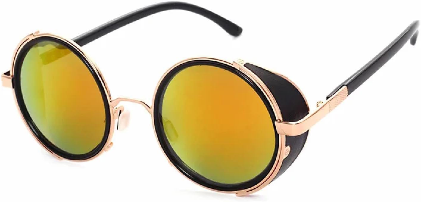 

Винтажные женские солнцезащитные очки в стиле стимпанк ретро с покрытием, мужские круглые солнцезащитные очки в стиле панк с защитой от УФ-излучения UV400 TVTBBVV, Golden Red Mirror