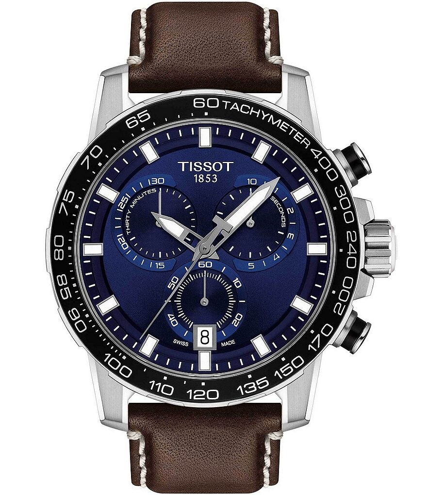 

Часы Tissot Supersport с хронографом и синим циферблатом, коричневый