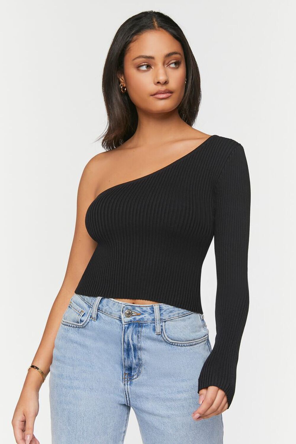 

Свитер на одно плечо - вязаный топ Forever 21, черный