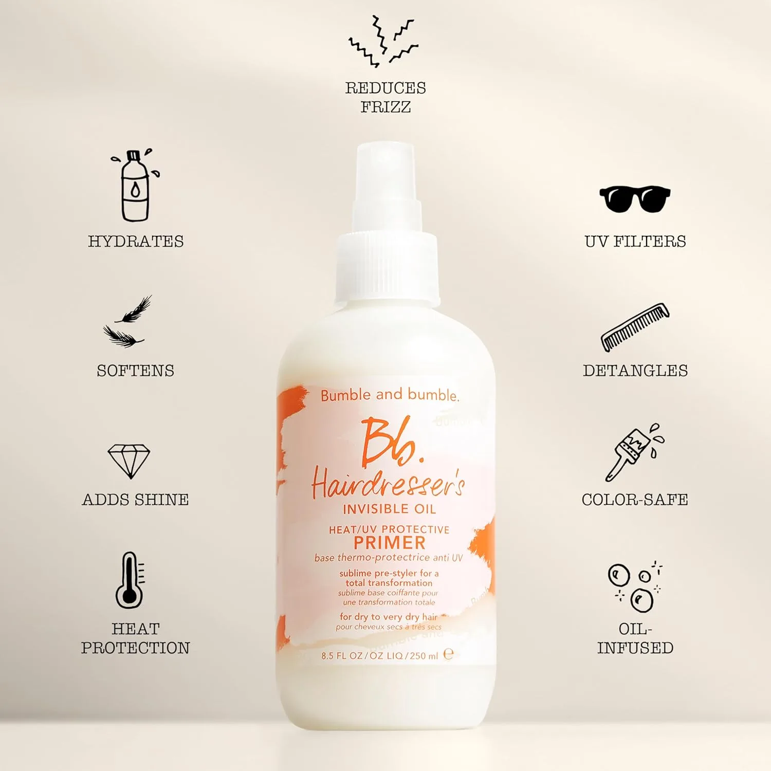 Bumble and bumble Hairdresser's Invisible Oil Heat/UV Protection Leave-In Conditioner Hair Primer, увлажняющий, против завивки, для всех типов волос, с аргановым и кокосовым маслом Bumble And Bumble. — фото 2