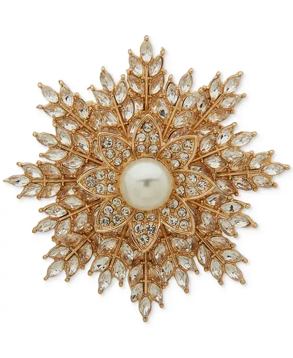 

Брошь-Снежинка в золотистой оправе из искусственного жемчуга и стекла Anne Klein, silver