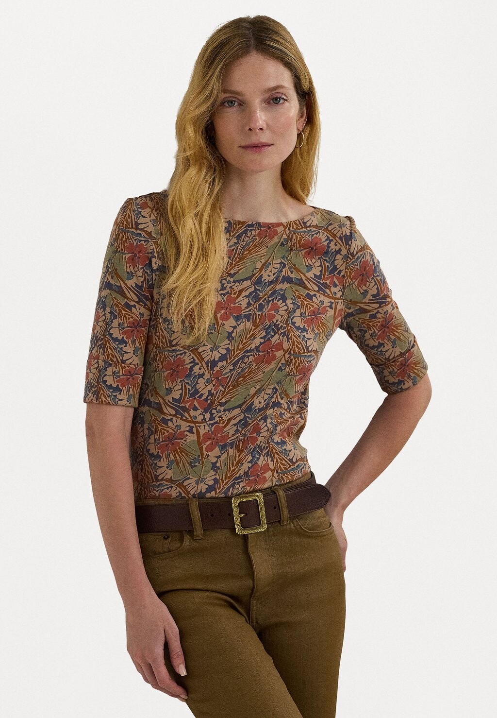 

Футболка с принтом FLORAL STRETCH COTTON BOATNECK TEE Lauren Ralph Lauren Petite, бежевый
