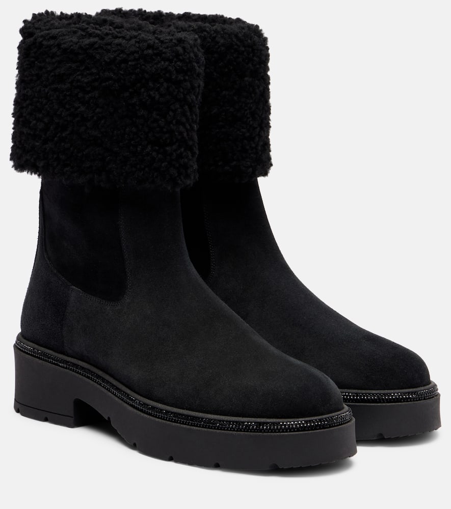 Челси ботинки из замши с декоративными элементами Rene Caovilla, Black/Jet Strass