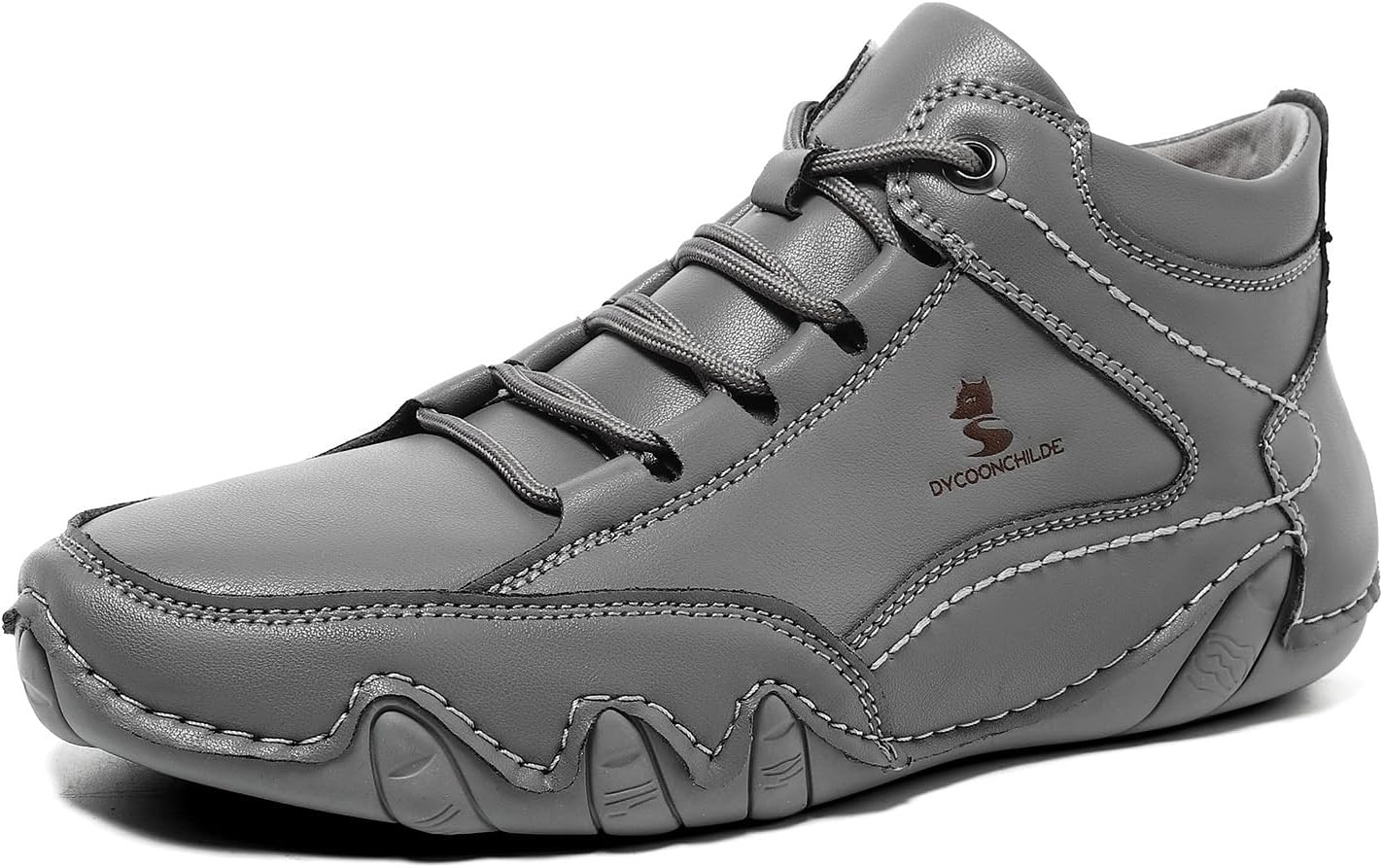 

Мужские кожаные кроссовки Boaobaihuo на высокой платформе с шнуровкой, с круглым носком, средней высоты, противоскользящие массивные обувь для спорта, тенниса, бега и ходьбы, серый