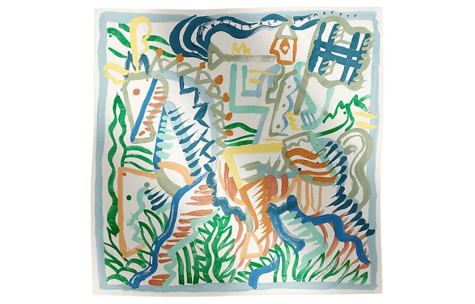 HERMES Шёлковый шарф женский зелёно-голубой, Green/Blue — фото 3