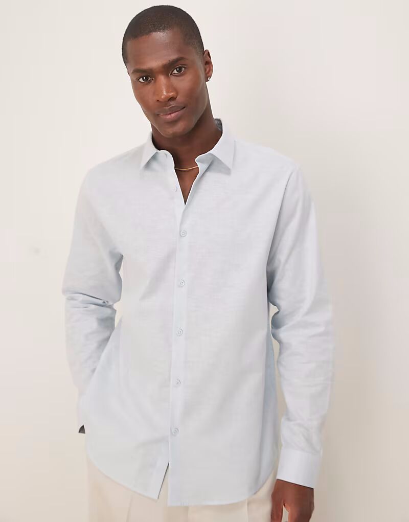 

Строгая рубашка из льняной смеси ASOS DESIGN синего цвета