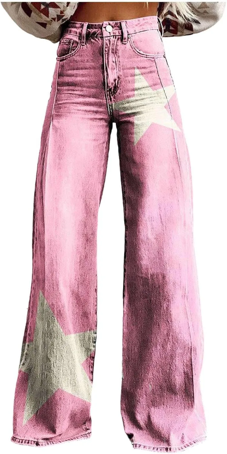 

Женские палаццо с высокой талией и градиентом в розовом цвете Faux Denim OELNWED