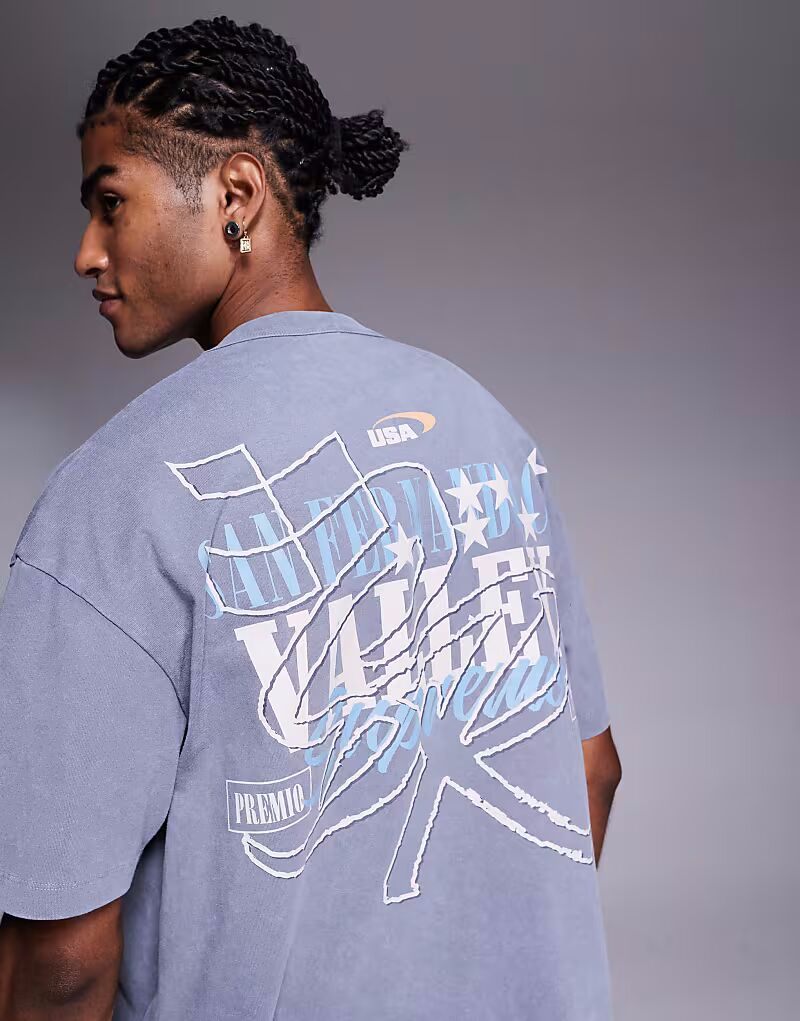 

Футболка свободного кроя oversize с уличной графикой в сером цвете Asos Design