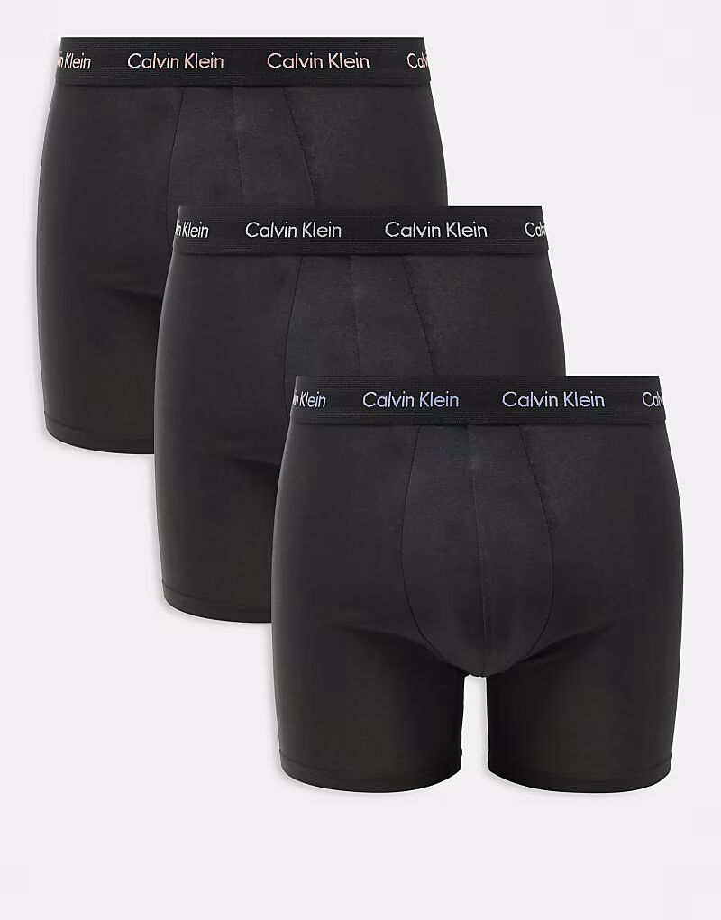 

Calvin Klein 3-Pack Хлопковые эластичные черные трусы-боксеры