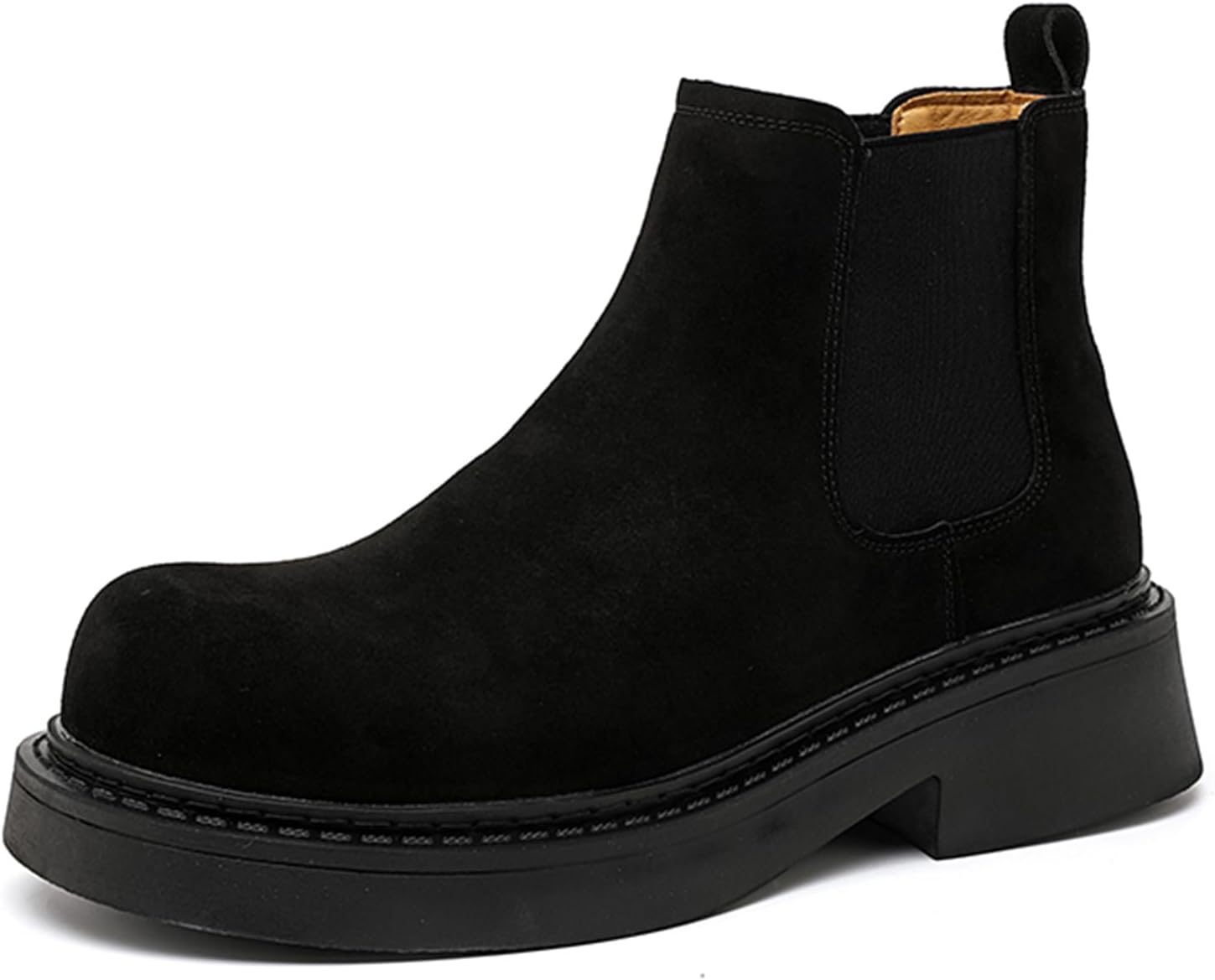 

Мужские замшевые ботинки OXNEUHG на высокой платформе в стиле Челси, классический круглый носок, низкий массивный каблук, с эластичными вставками, повседневные, деловые, для свадьбы и офиса, черный