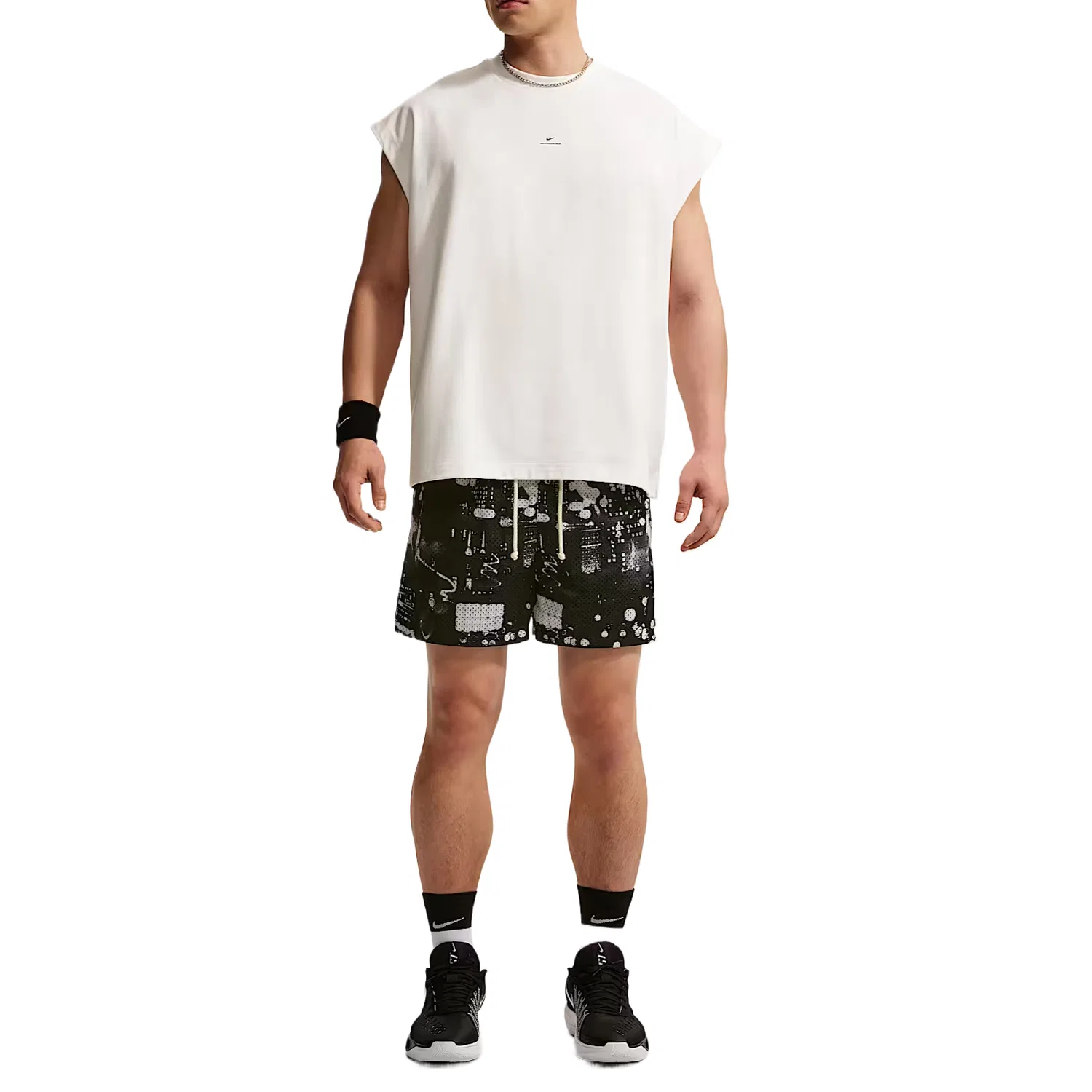 Шорты баскетбольные мужские Dri Fit Nike, White/Black/Light Ivory White