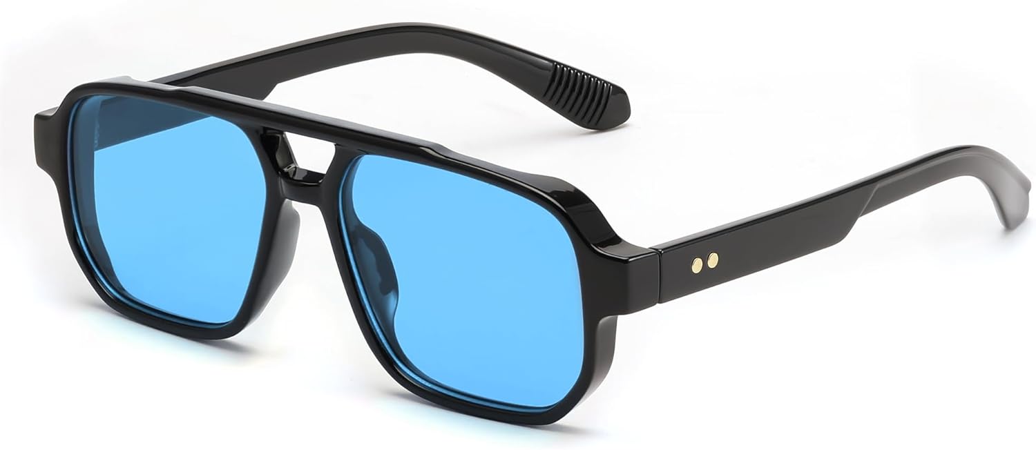 

Солнцезащитные очки FEISEDY Retro Square Aviator для женщин и мужчин, винтажные прямоугольные очки 70-х годов с защитой от УФ-излучения UV400, артикул B9120, Black Frame/Blue Lens