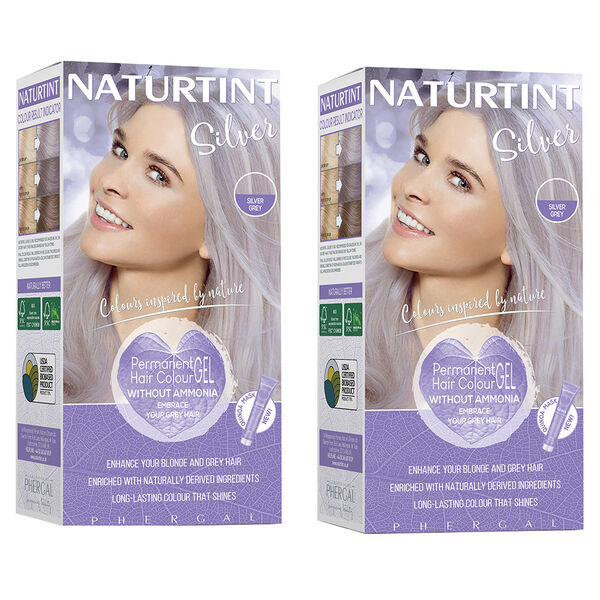 

Набор: серебристая краска для волос, серебристо-серый, 2x170 мл Naturtint Silver