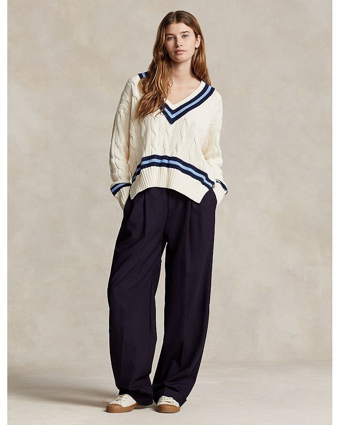 Хлопковый свитер свободной вязки Polo Ralph Lauren, белый — фото 2
