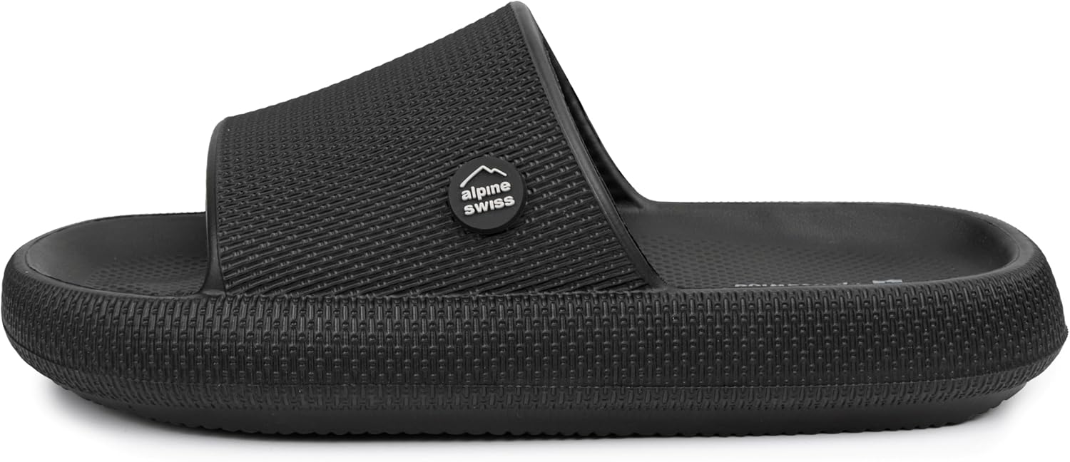 Мужские тапочки Alpine Swiss Omar Mens с подушкой, ультракомфортные, как облако, водонепроницаемые, легкие сандалии, быстросохнущие, нескользящие для душа, черный — фото 3