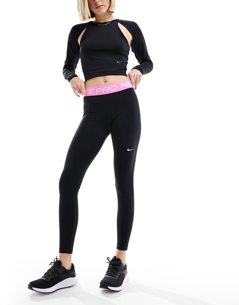 

Черные тренировочные леггинсы Nike Pro с розовыми деталями Nike