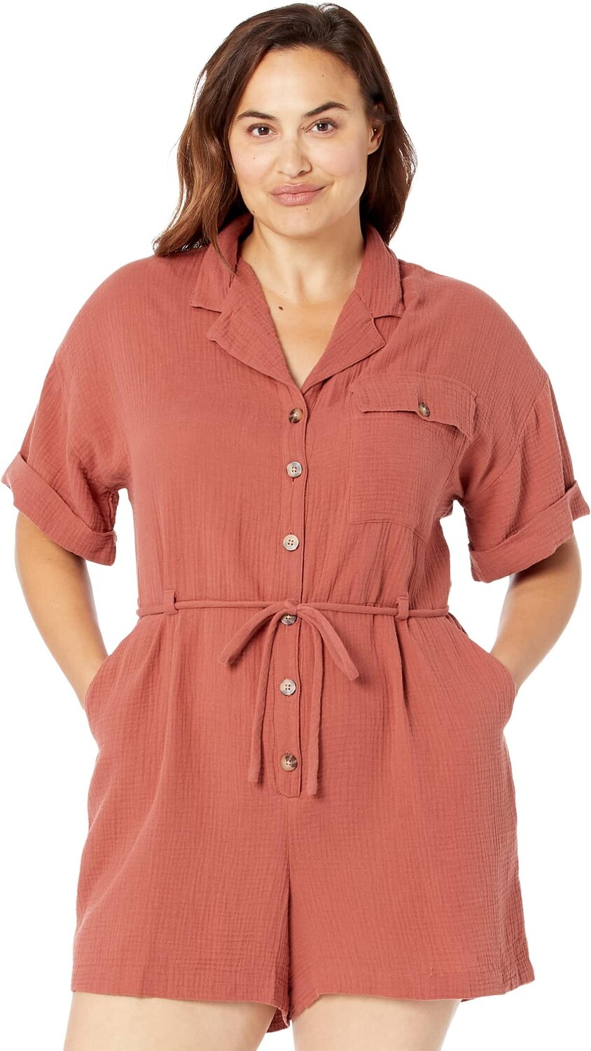 

Комбинезон Madewell Plus Lightspun Belted Safari Romper, цвет Weathered Brick