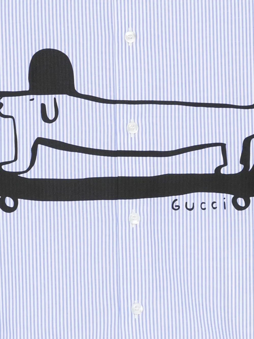 Рубашка в полоску с принтом таксы Gucci Kids, синий — фото 3