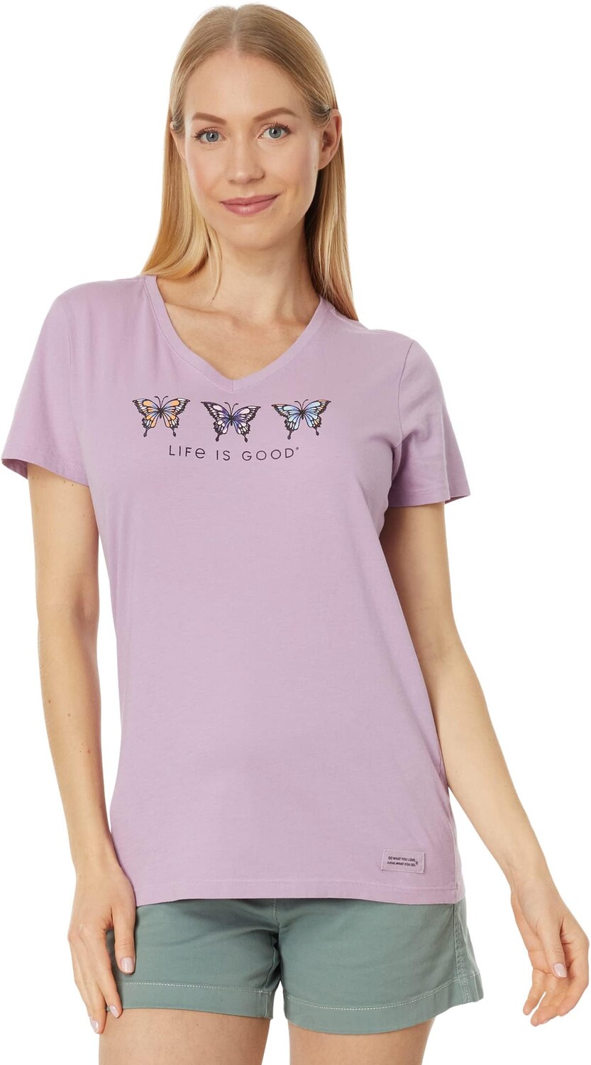 

Футболка Life is Good Three Sketchy Butterflies Short Sleeve Crusher-Lite Vee, цвет Violet Purple