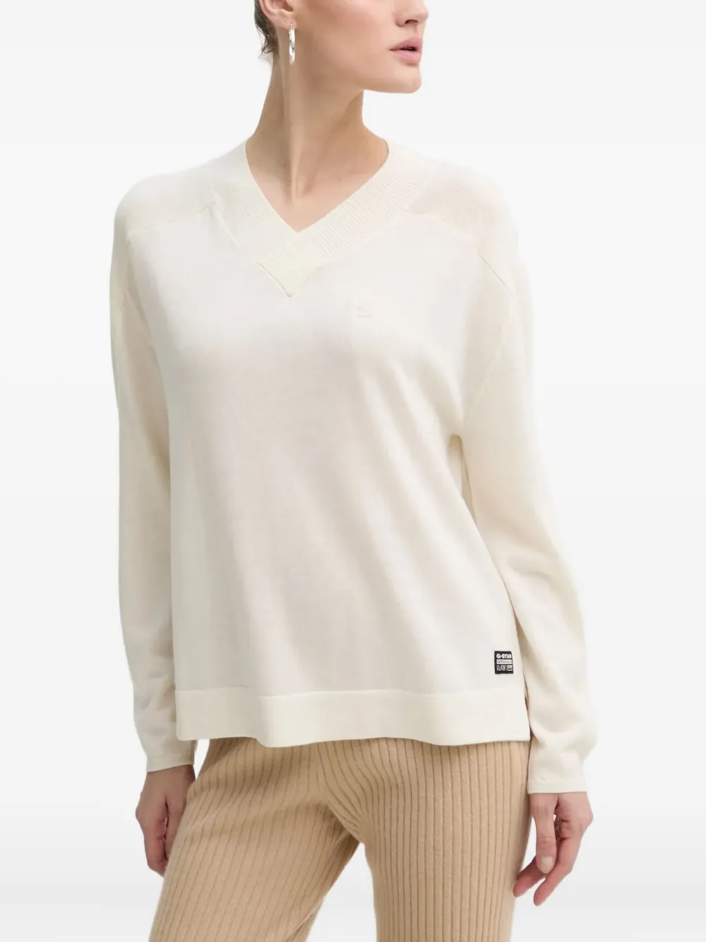 

Джемпер с длинными рукавами и V-образным вырезом G-Star Raw, белый