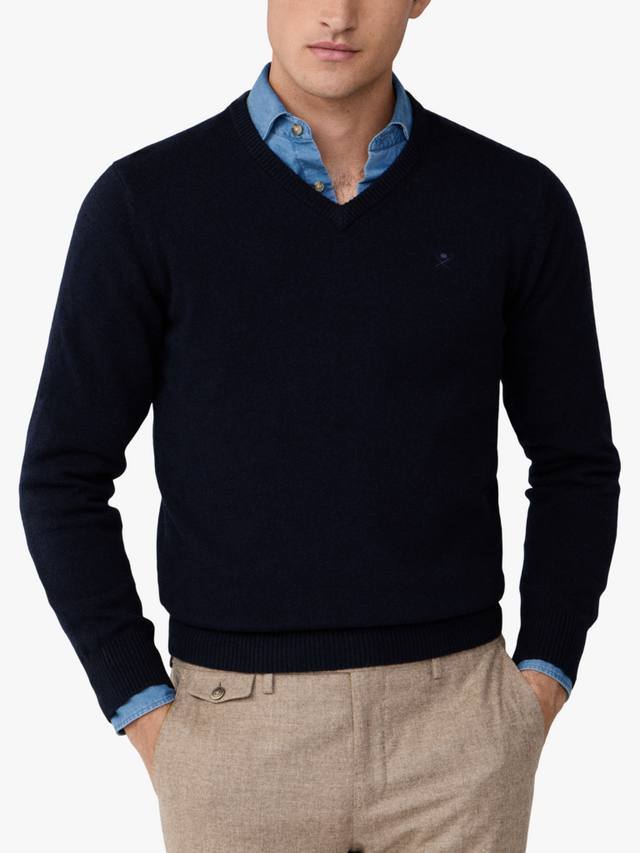 

Пуловер из чистой шерсти с V-образным вырезом Hackett London, Midnight Blue