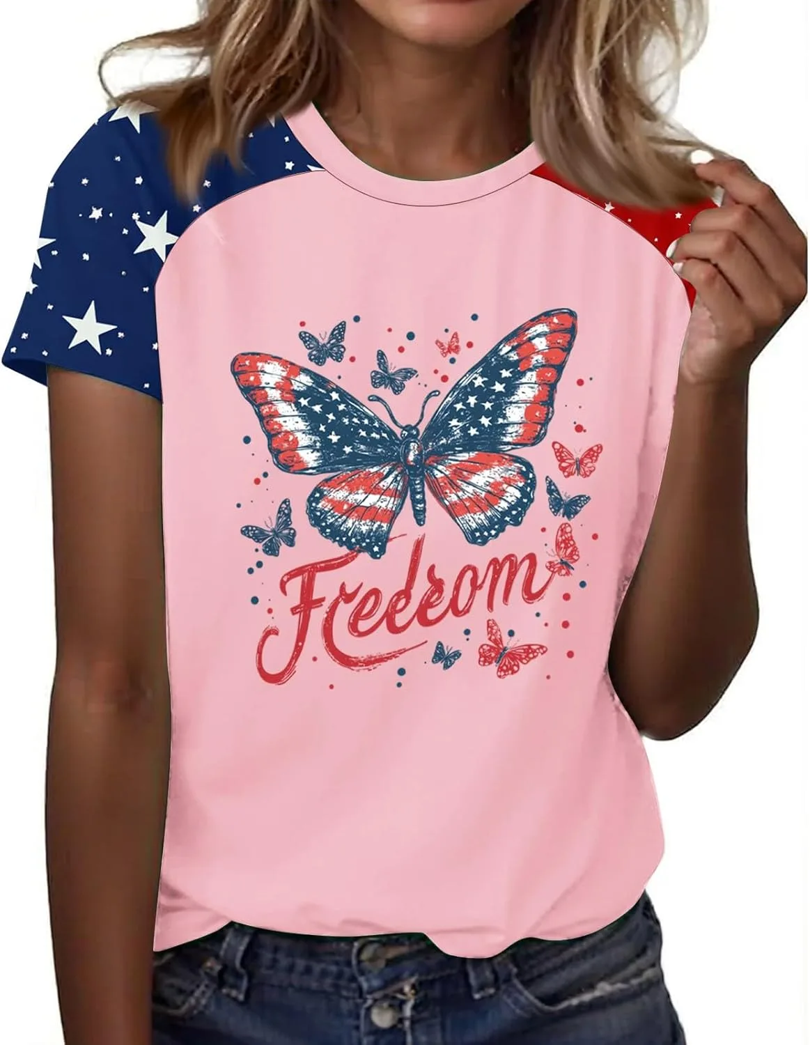 

Топ для женщин на 4 июля модный патриотический с коротким рукавом FQZWONG